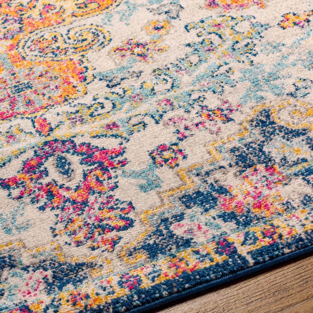 Livabliss 5'3" Round Abby Traditional Rugs Aqua: Medium Pile, Stain & Fade-Resistant, Polypropylene
