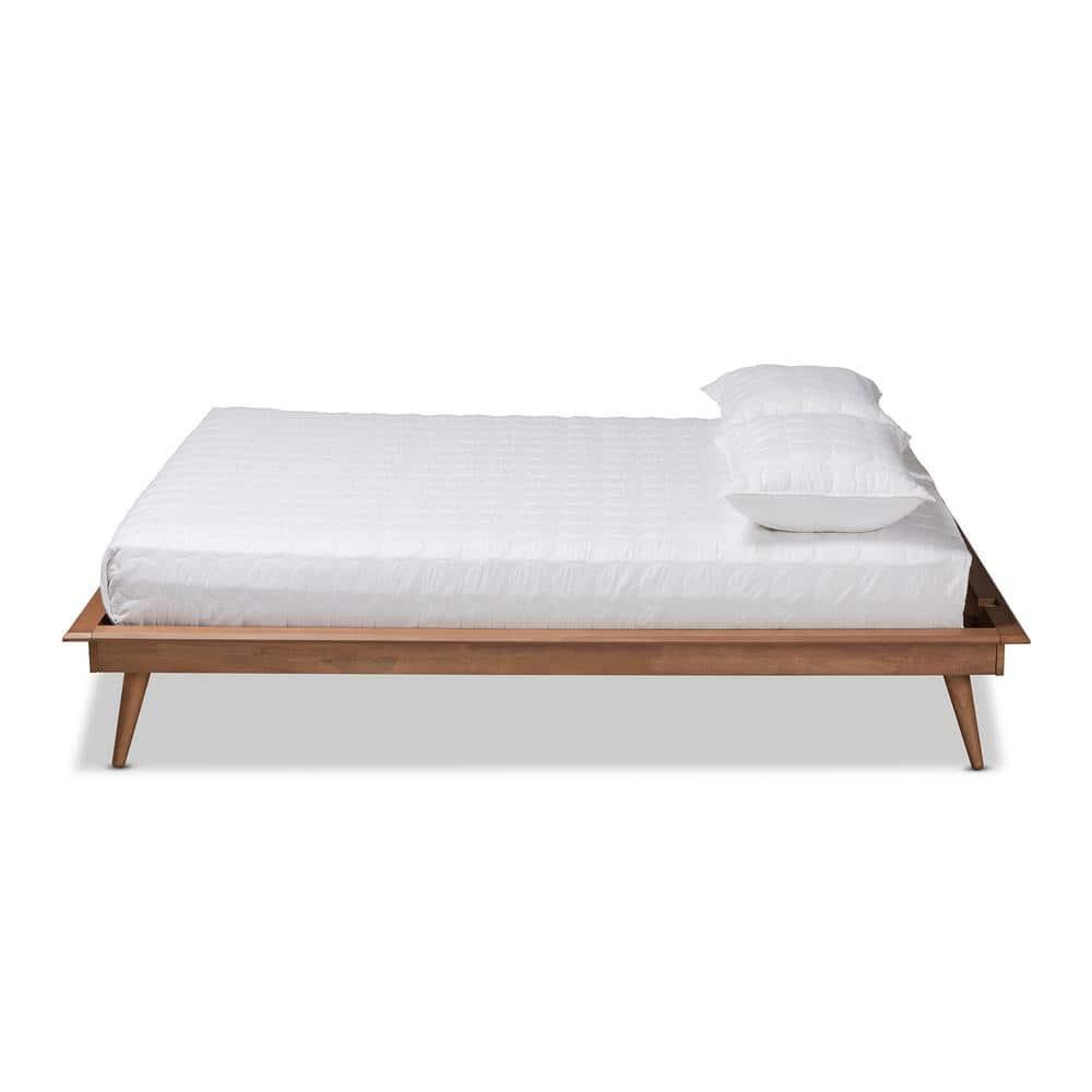 George Oliver Melbourne  Platform Bed Frame in Mid-Century Modern Walnut Brown Finished Wood