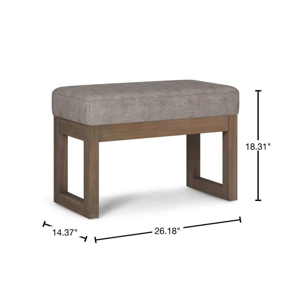Pemberly Row 26" Faux Air Leather Ottoman Bench in Distressed Gray Taupe