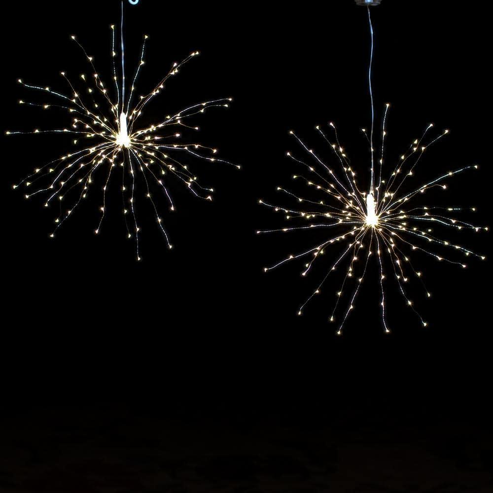 LumaBase Battery Operated Starburst Lights with Remote Control - Set of 2 (White)