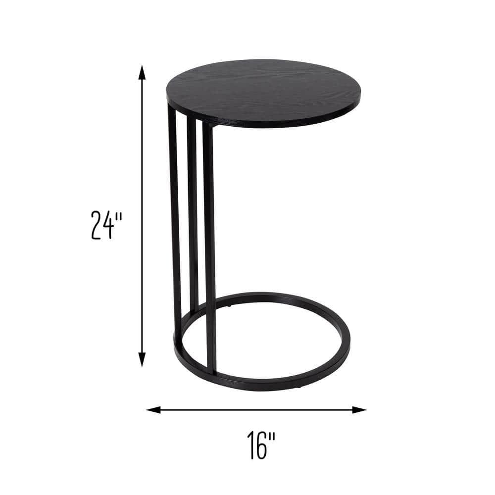 Honey-Can-Do Wood and Metal Round End Table, Black