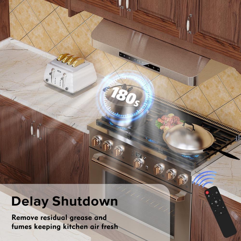 36 in. 900 CFM Ducted Under Cabinet Range Hood in Stainless Steel with Remote Control and LED Lights