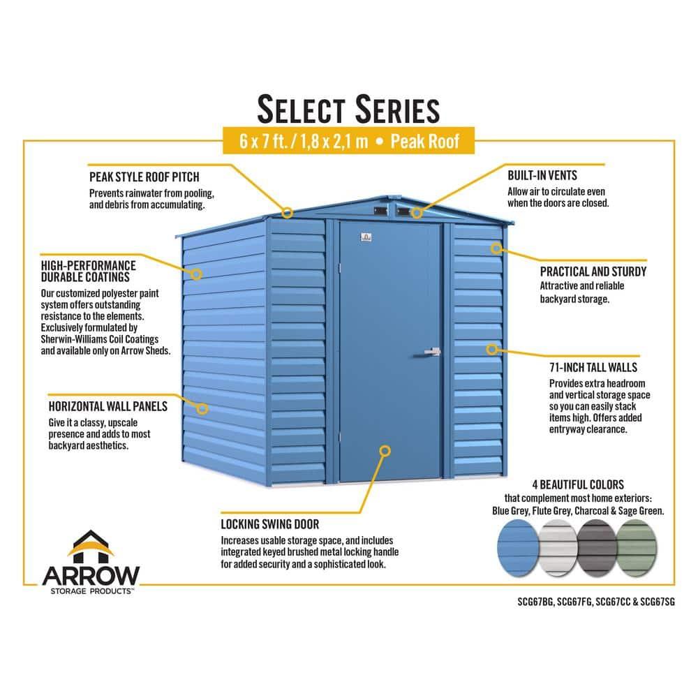 Arrow 6 ft. W x 7 ft. D Galvanized Steel	 Storage Shed