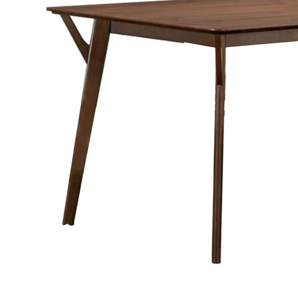 Benjara Skie Dining Table, 59 Inch Rectangular Top, Angled Legs, Brown Solid Wood