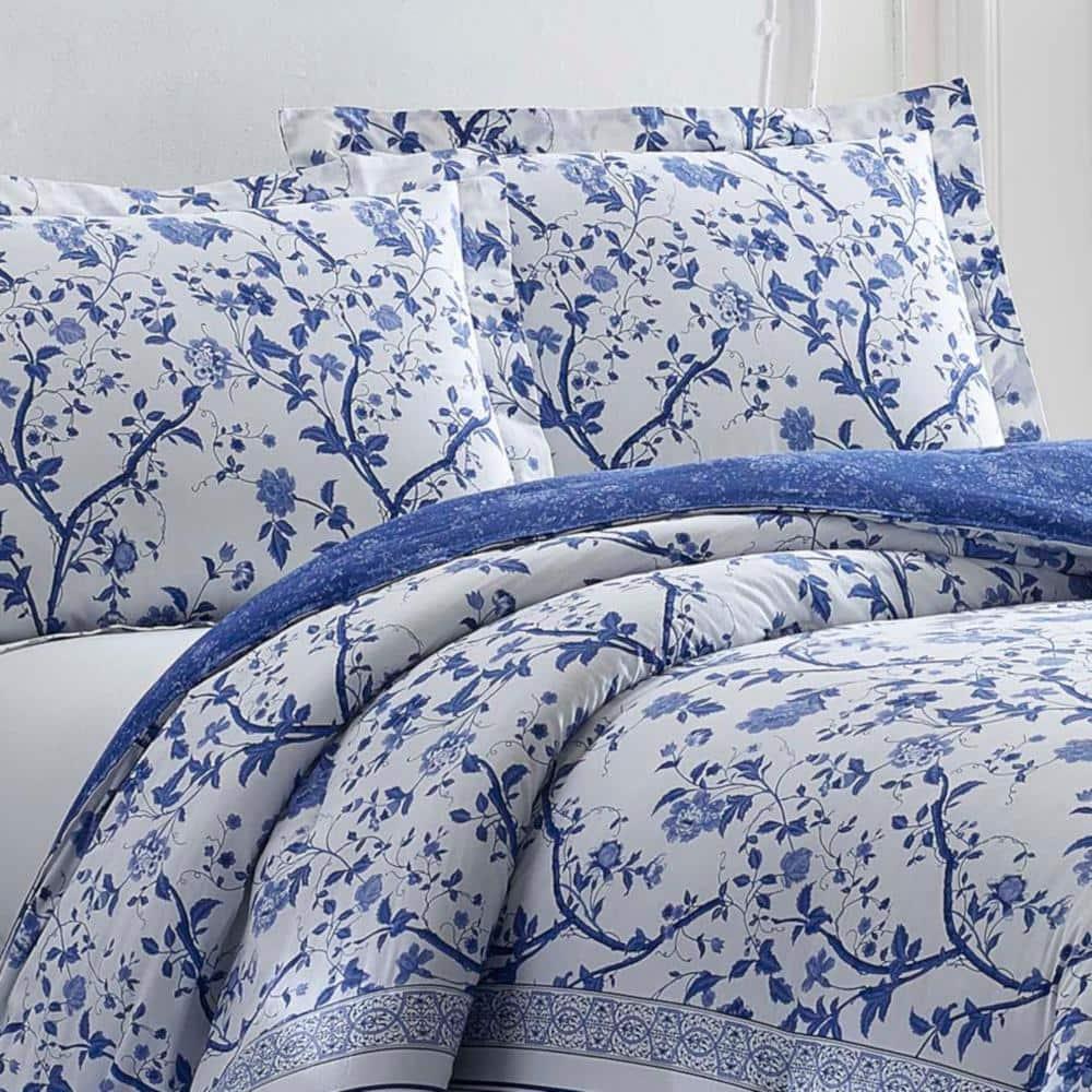 Laura Ashley Charlotte Cotton Reversible Blue Comforter Set