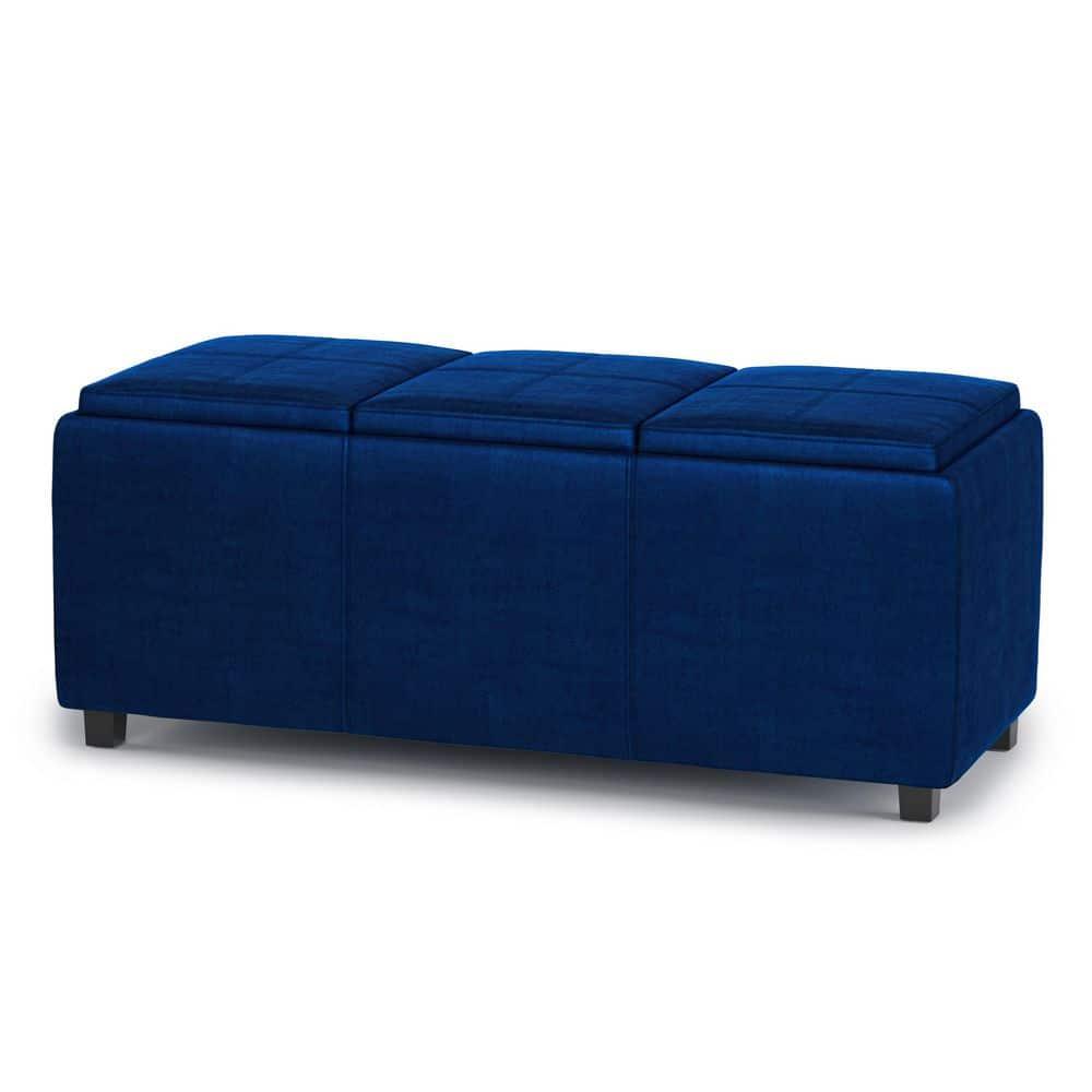 Simpli Home Avalon 42"W Upholstered Storage Ottoman with 3 Flip-Over Serving Trays