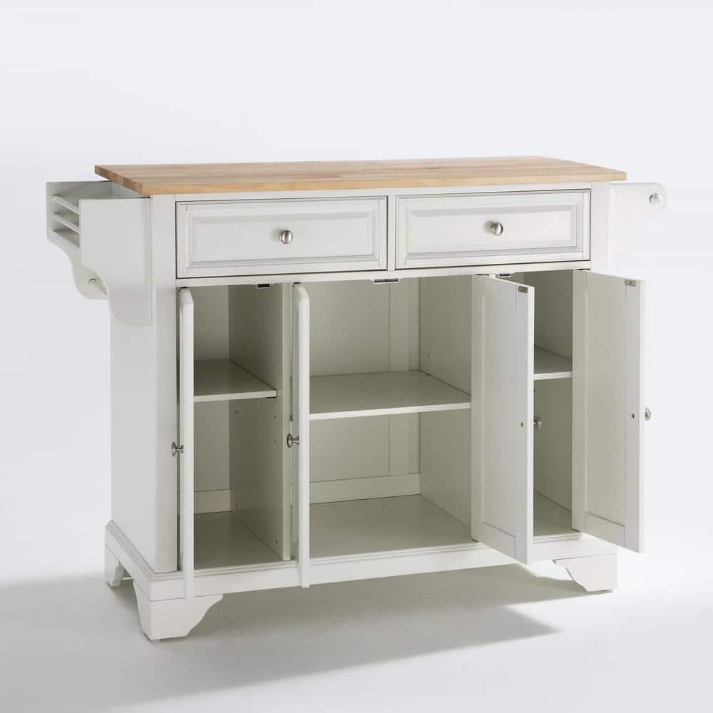 Alexandria Wood Top Full Size Kitchen Island/Cart White/Natural - Crosley: Adjustable Shelves, Towel Bar, Traditional Style