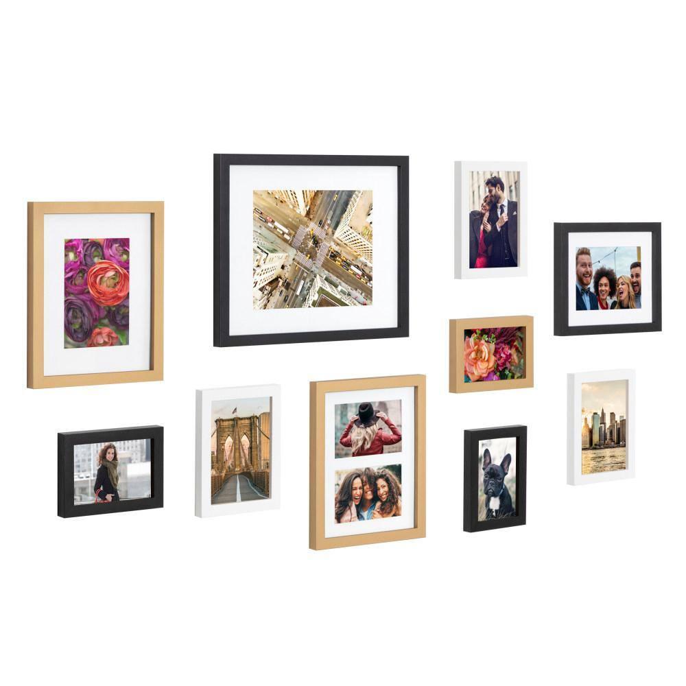 Kate and Laurel Gallery Modern Glam Frame Set, Set of 10, Black, White, and Gold