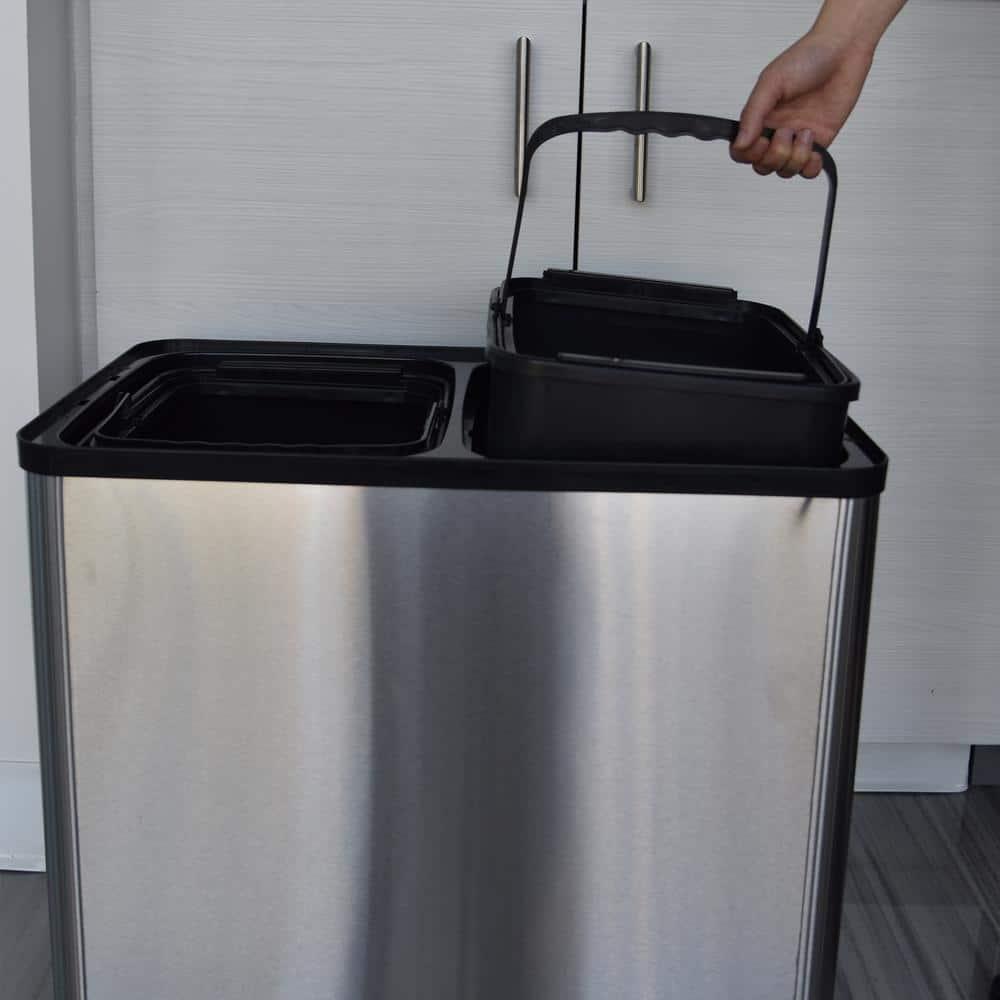 iTouchless Erik Stainless Steel 16 Gallon Motion Sensor Multi-Compartments Trash & Recycling Bin