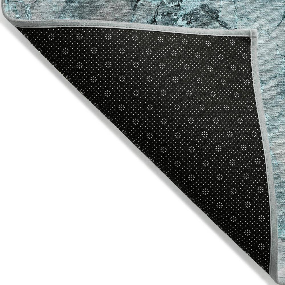 Teal and Gray Round Machine Washable Area Rug