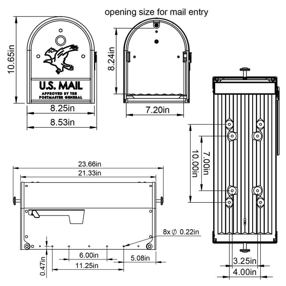 Large Black Steel Double Door Post Mount Mailbox