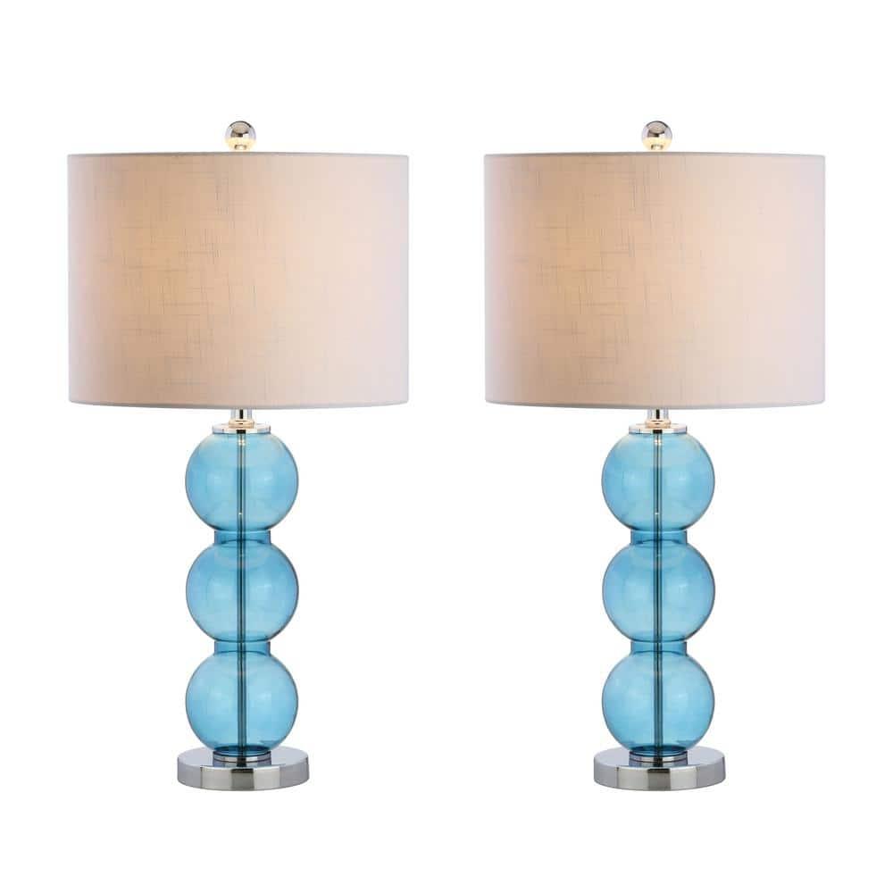 JONATHAN Y Bella 27" Glass Triple-Sphere LED Table Lamp, Sky Blue/Chrome (Set of 2)
