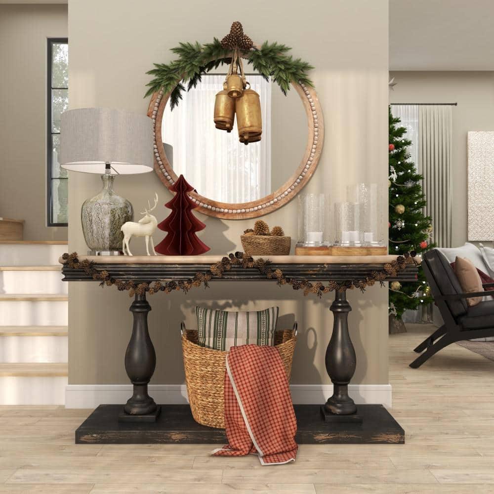 Set of 3 Mango Wood and Aluminum Candle Holders - Olivia & May