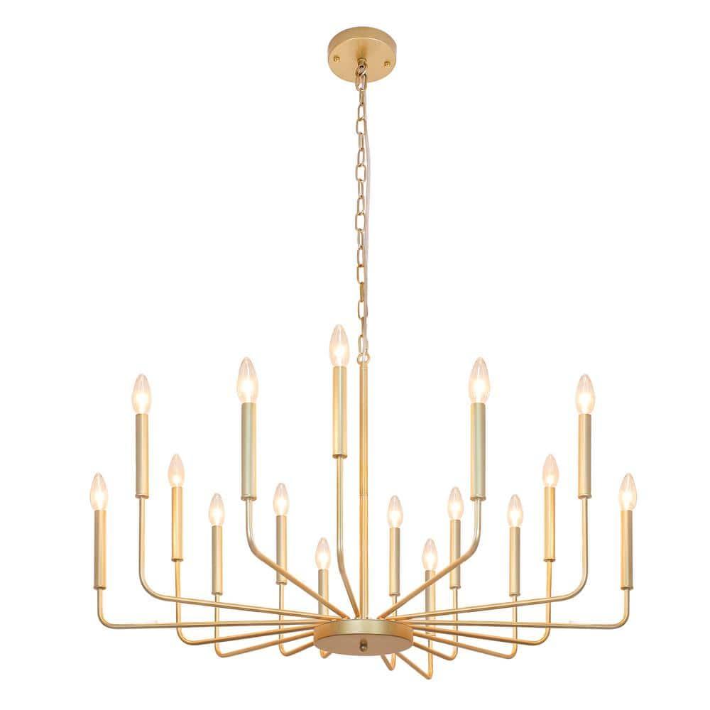 Farmhouse Gold Chandeliers for Dining Room, 16-Light Modern Candle Chandelier Light Fixture, Rustic Industrial Metal Chandeliers for Living Room, Kitchen, Staircase, Entryway, Foyer