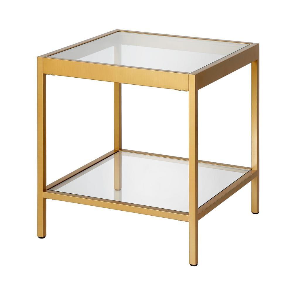 Evelyn&Zoe Alexis 20" Wide Square Side Table, Brass