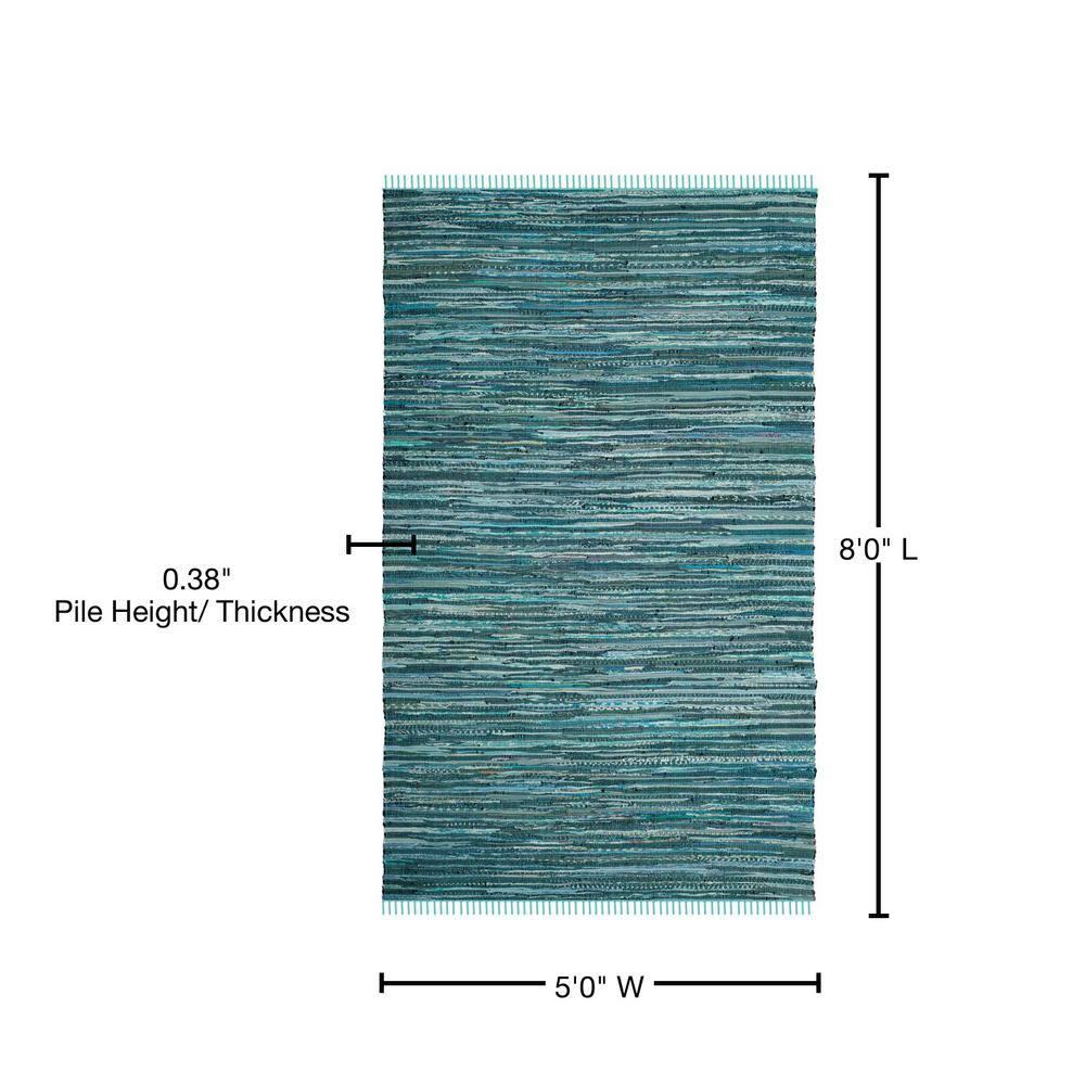 Rag Rug RAR127 Hand Woven Indoor Area Rug - 5'x8' - Turquoise/Multi - Safavieh