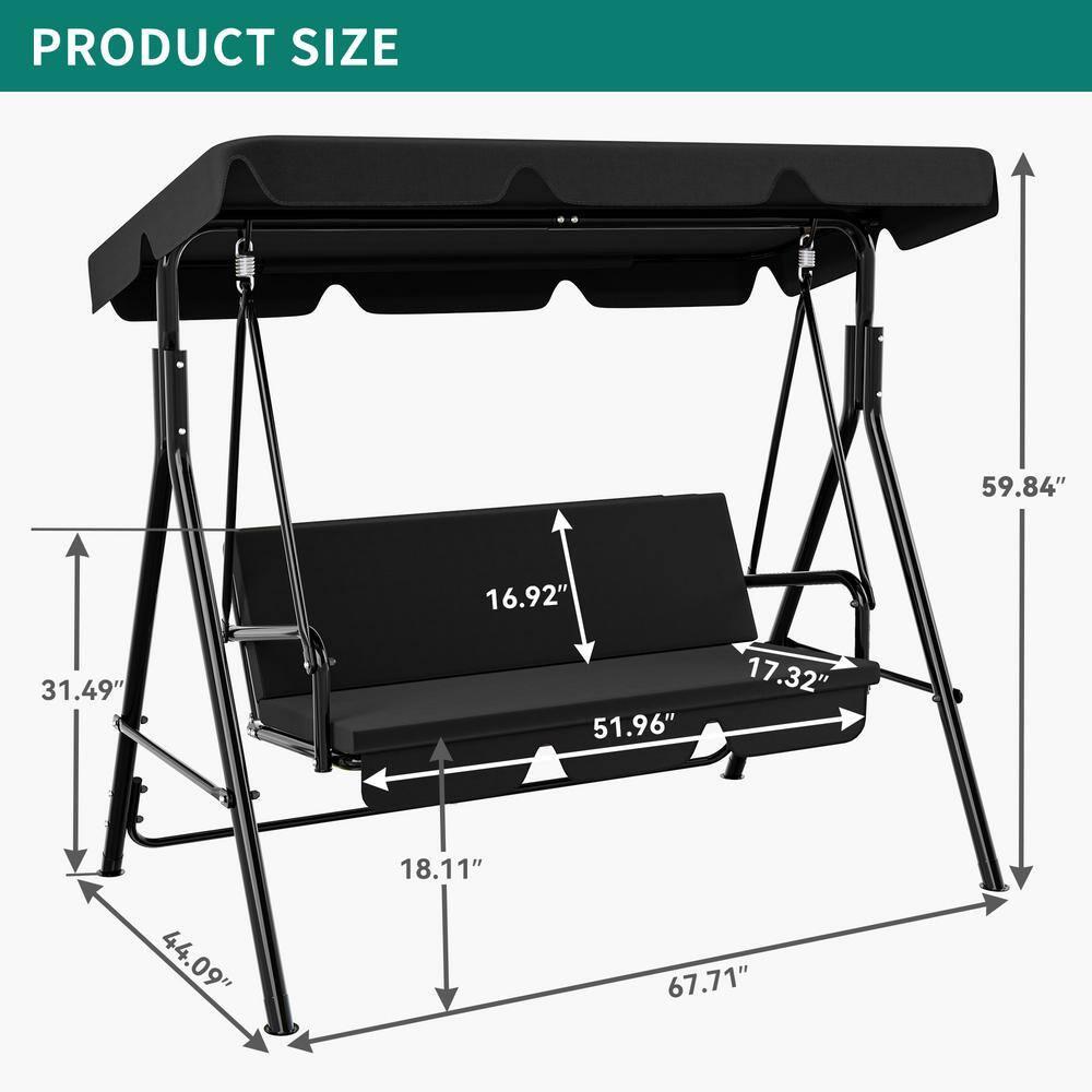 Costway Outdoor Patio Swing Canopy 3 Person Canopy Swing Chair Patio Hammock Black