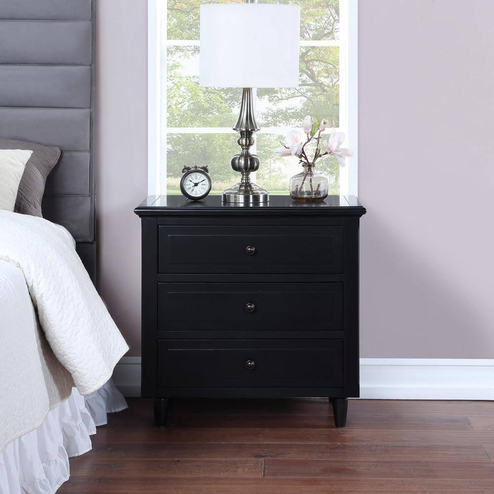 Glavbiku Modern 3 Drawer Nightstand,Wood Bedside Table for Bedroom,Black,28.1" H x 27.9" L,Adult