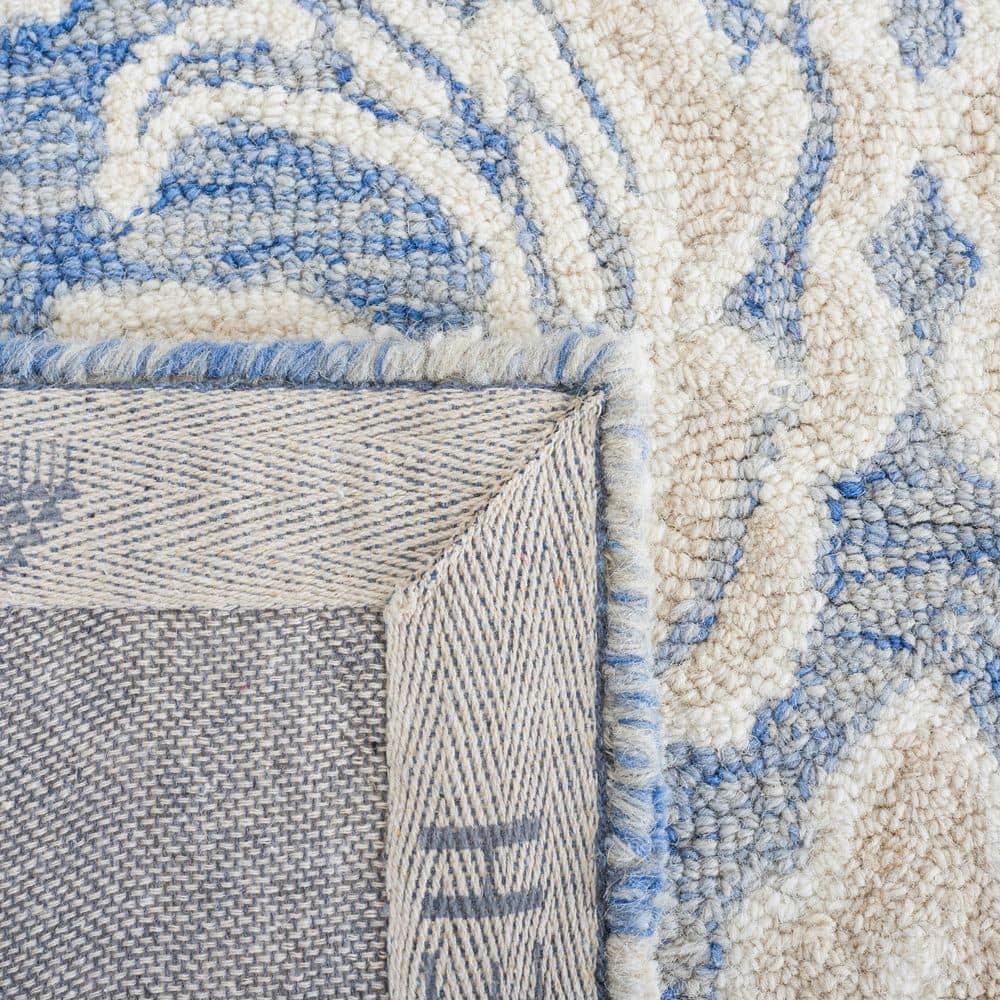 Handmade Medallion Tufted Wool Rug 9' x 12' in Blue and Ivory