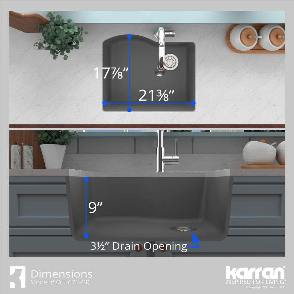 Karran Undermount Quartz Composite 24'' X 20-3/4'' Single Bowl Kitchen Sink