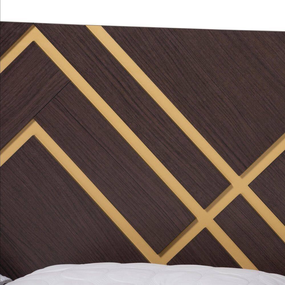 Baxton Studio Arcelia Dark Brown and Gold Wood Queen Size 3-Piece Bedroom Set