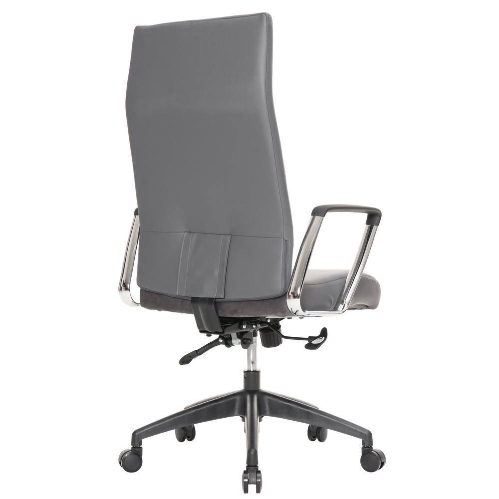 LeisureMod Hilton High-Back Adjustable Office Conference Chair Upholstered in Leather with Steel Frame in Grey