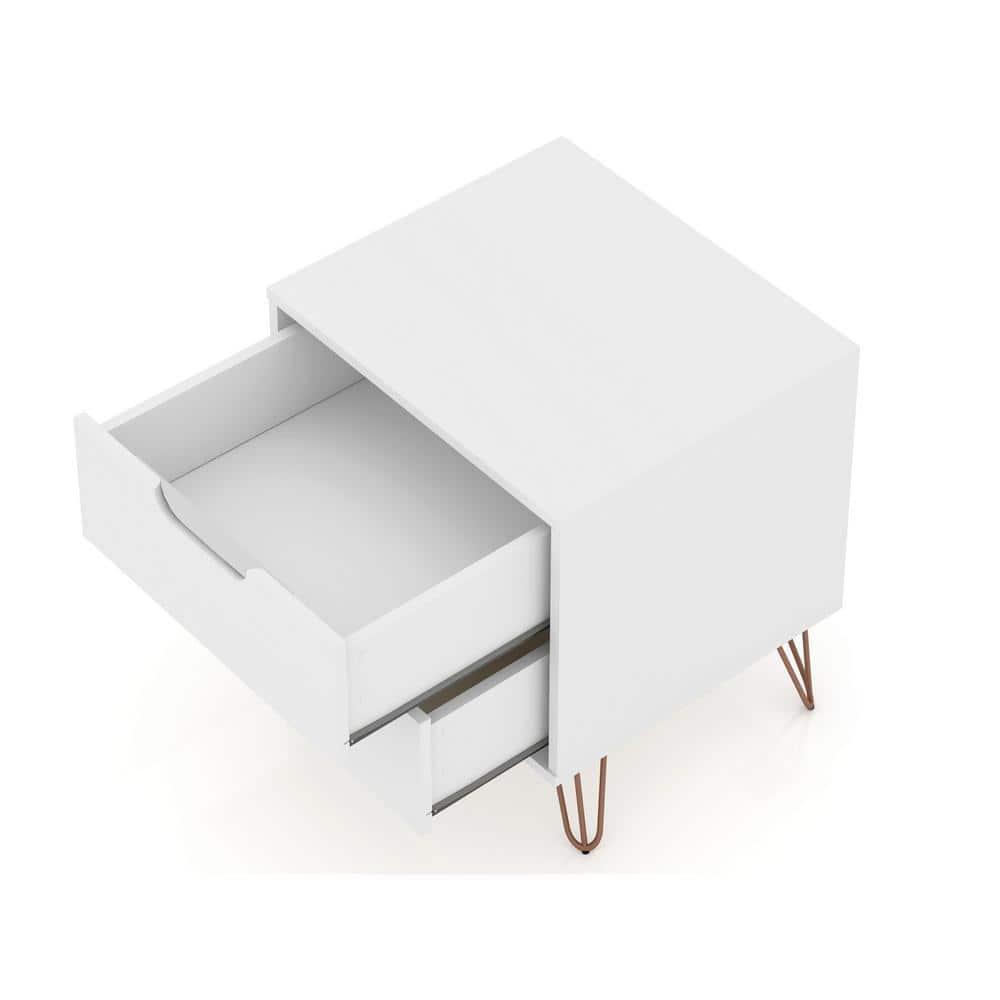 Set of 2 Rockefeller 2 Drawer Nightstands White - Manhattan Comfort: Modern Splayed Metal Legs, MDF