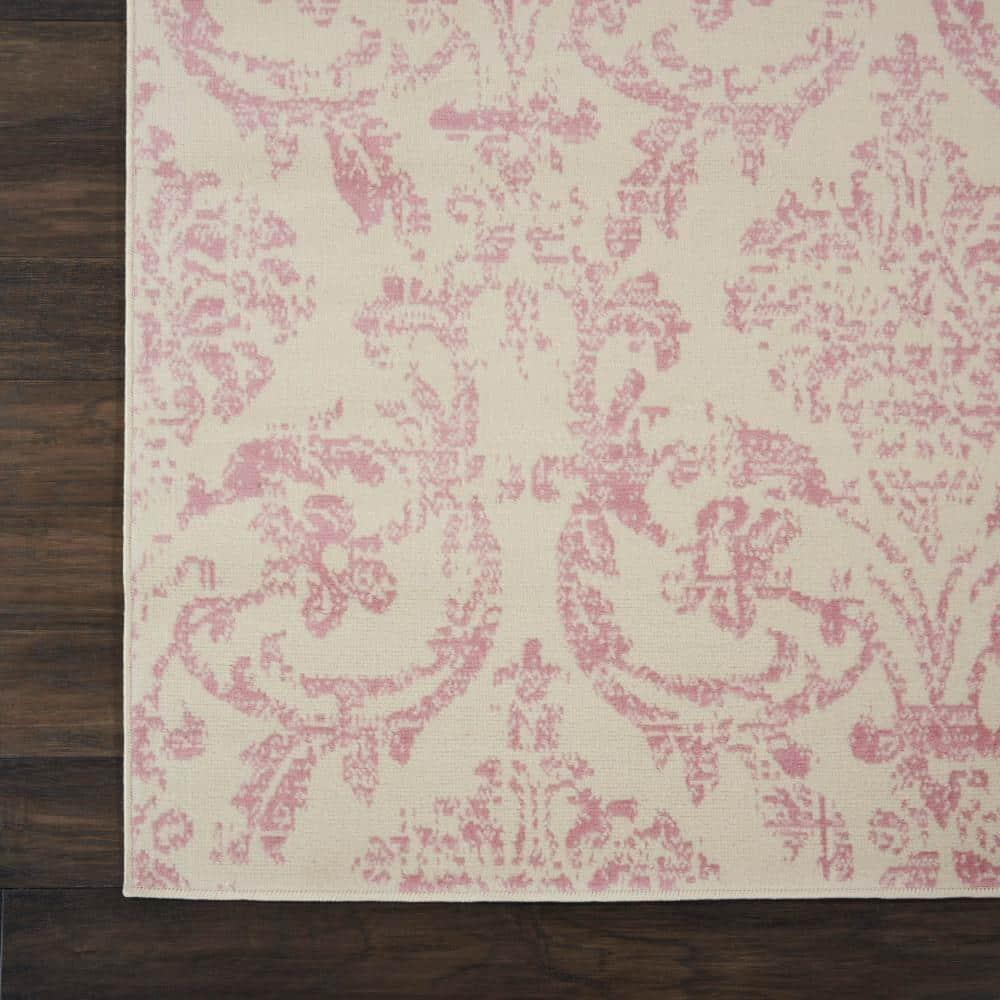 Jubilant JUB09 Area Rug Farmhouse Vintage Damask By Nourison Ivory/Pink 7' x 10'