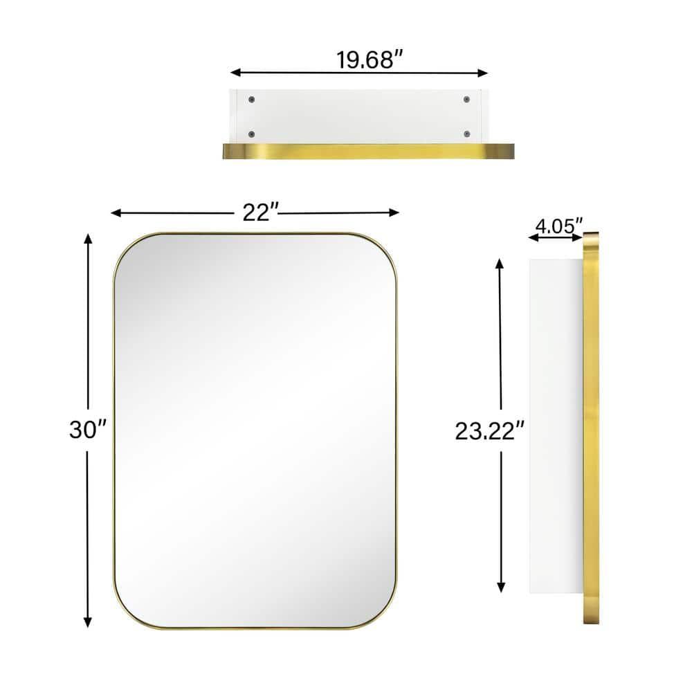 TEHOME Gold Surface and Recessed Mount Rectangular Stainless Steel Metal Framed Bathroom Medicine Cabinet with Mirror, 22'' W x 30'' H