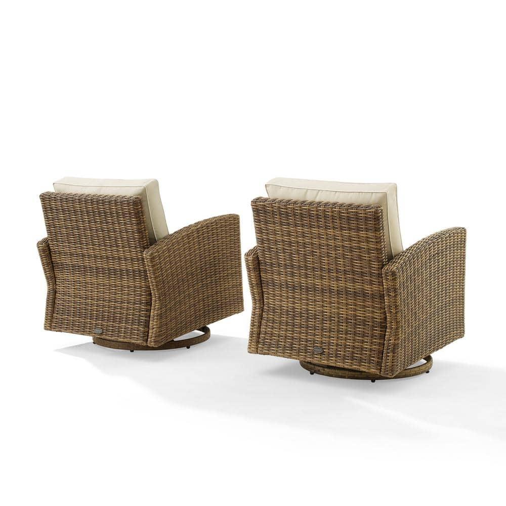 2pk Bradenton Steel Outdoor Swivel Rocking Chairs Sand/Weathered Brown - Crosley: Resin Wicker, Arched Arms, UV-Resistant