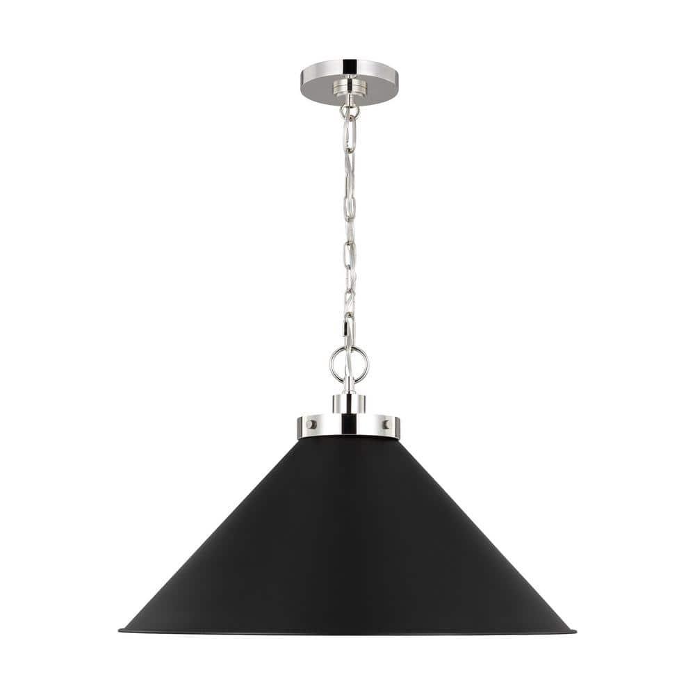 Midnight Black and Polished Nickel Cone Pendant Light