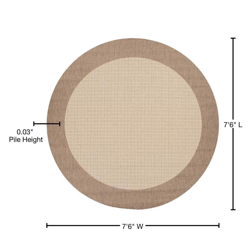 Couristan Recife Checkered Field Indoor / Outdoor Area Rug, Natural- Cocoa, 7'6" Round