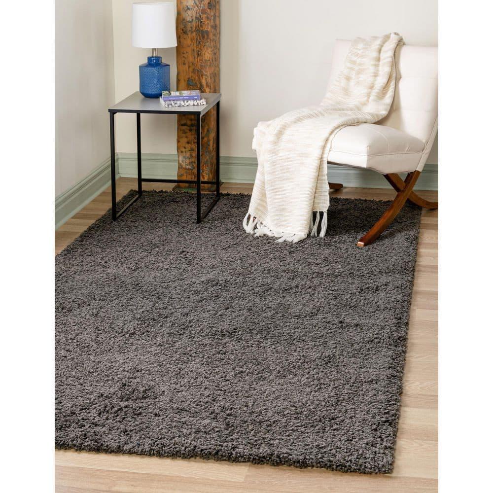 Unique Loom 4' 1 x 6' 1 Solid Shag Graphite Gray Area Rug