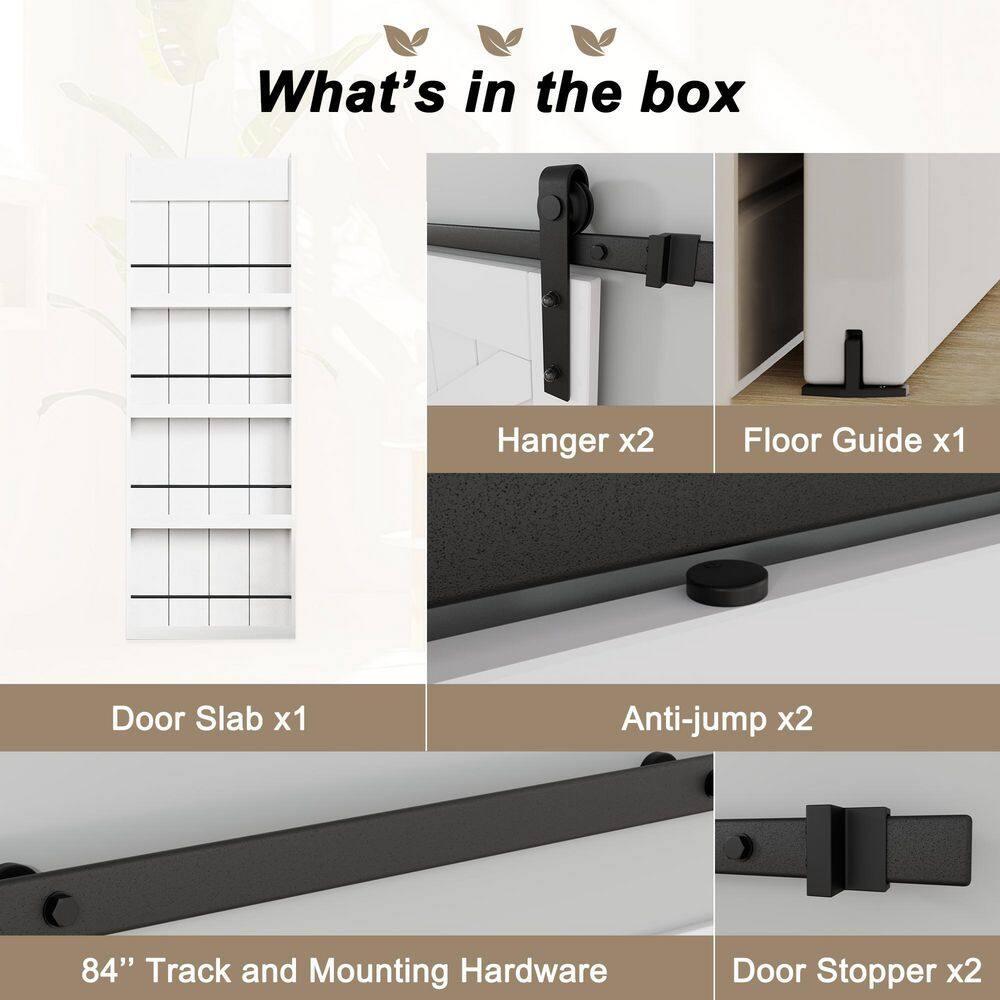 ARK DESIGN 84"H Wood and Primed Bookshelf Style Barn Door with Mounting Hardware Kit