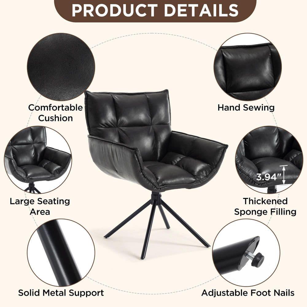 TEWLOSS Swivel Accent Chair Set of 2 Faux Leather Armchair with Metal Legs, Black