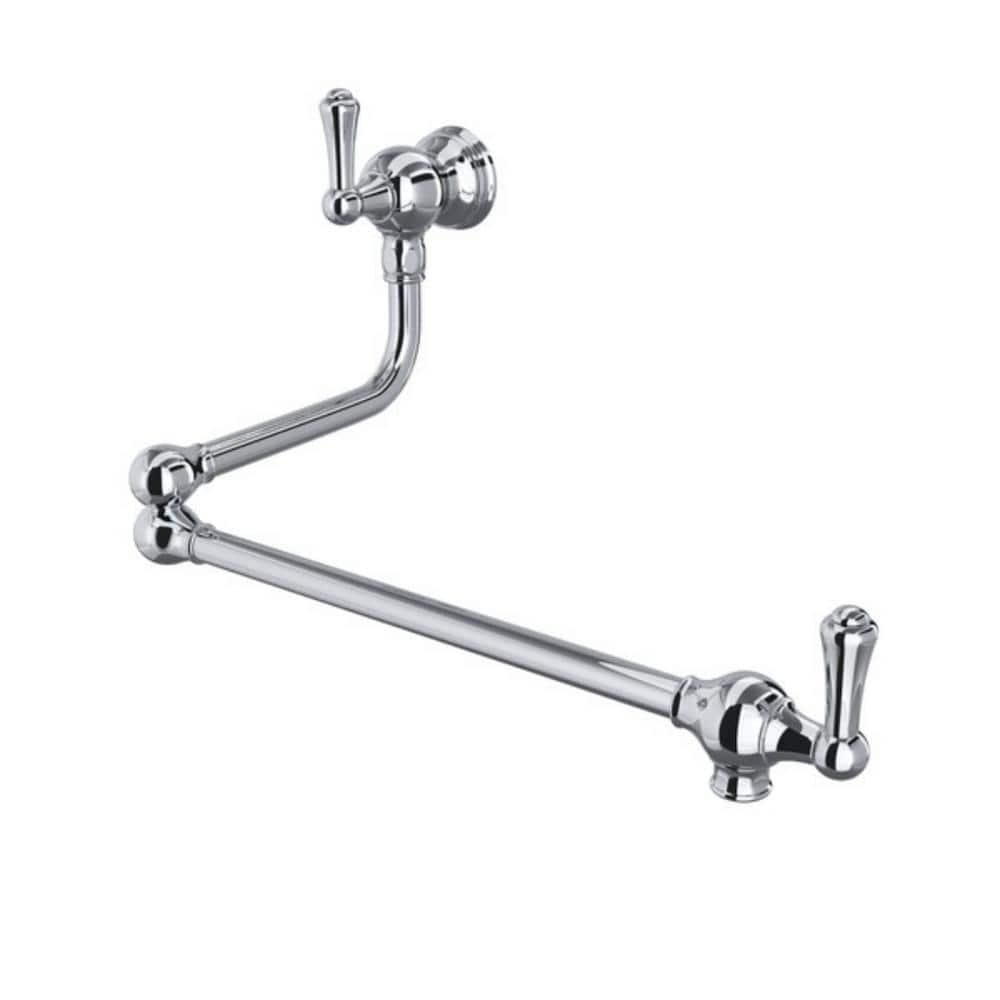 Perrin & Rowe® Wall Mount Swing Arm Pot Filler with Lever Handles in Polished Chrome