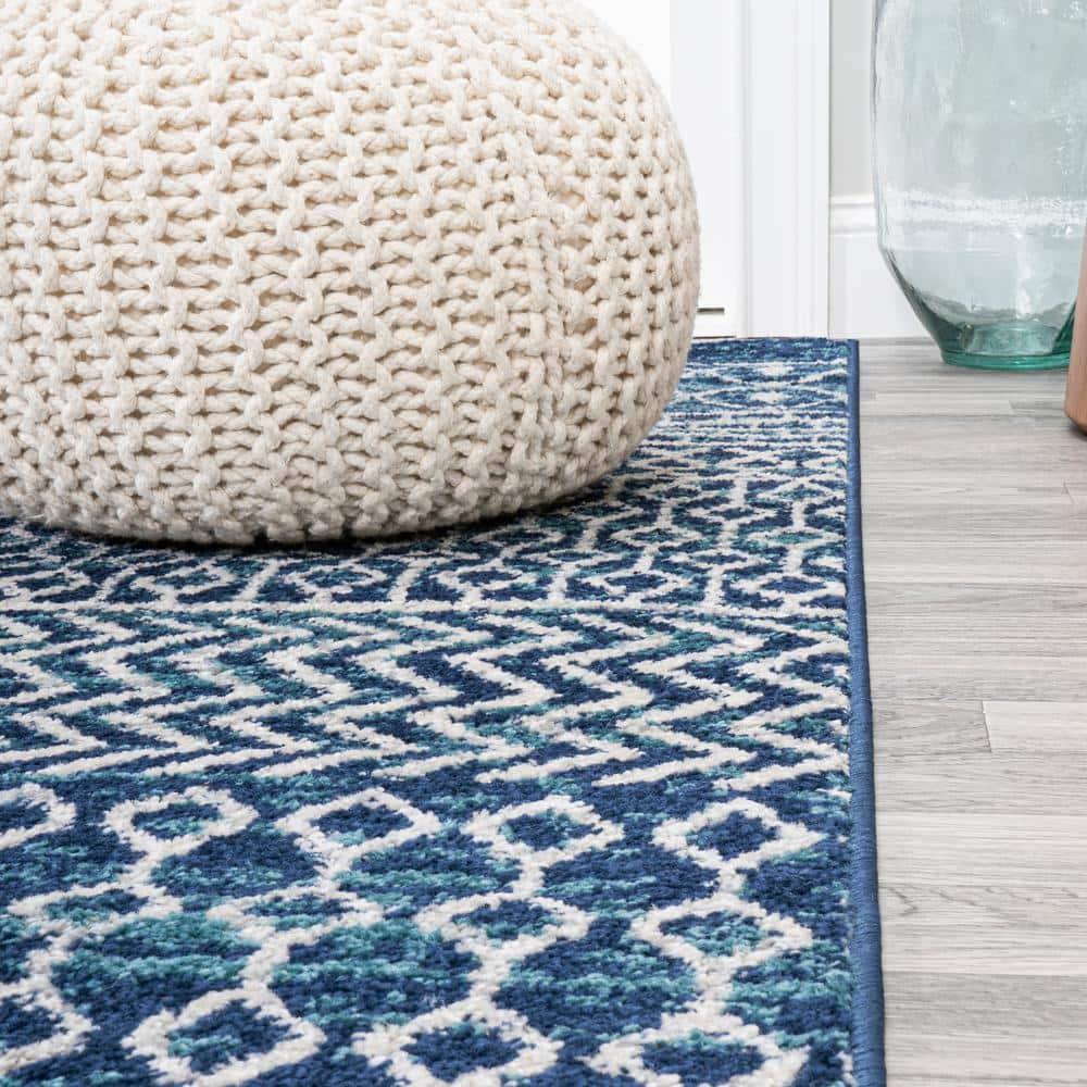 5' x 8' Arta Moroccan Vintage Geometric Rug Area Rug, Navy/Cream - JONATHAN Y