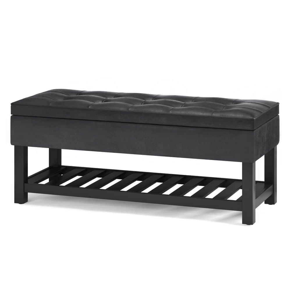 Simpli Home Cosmopolitan 44"W Transitional Tufted Storage Ottoman Bench with Lift Top