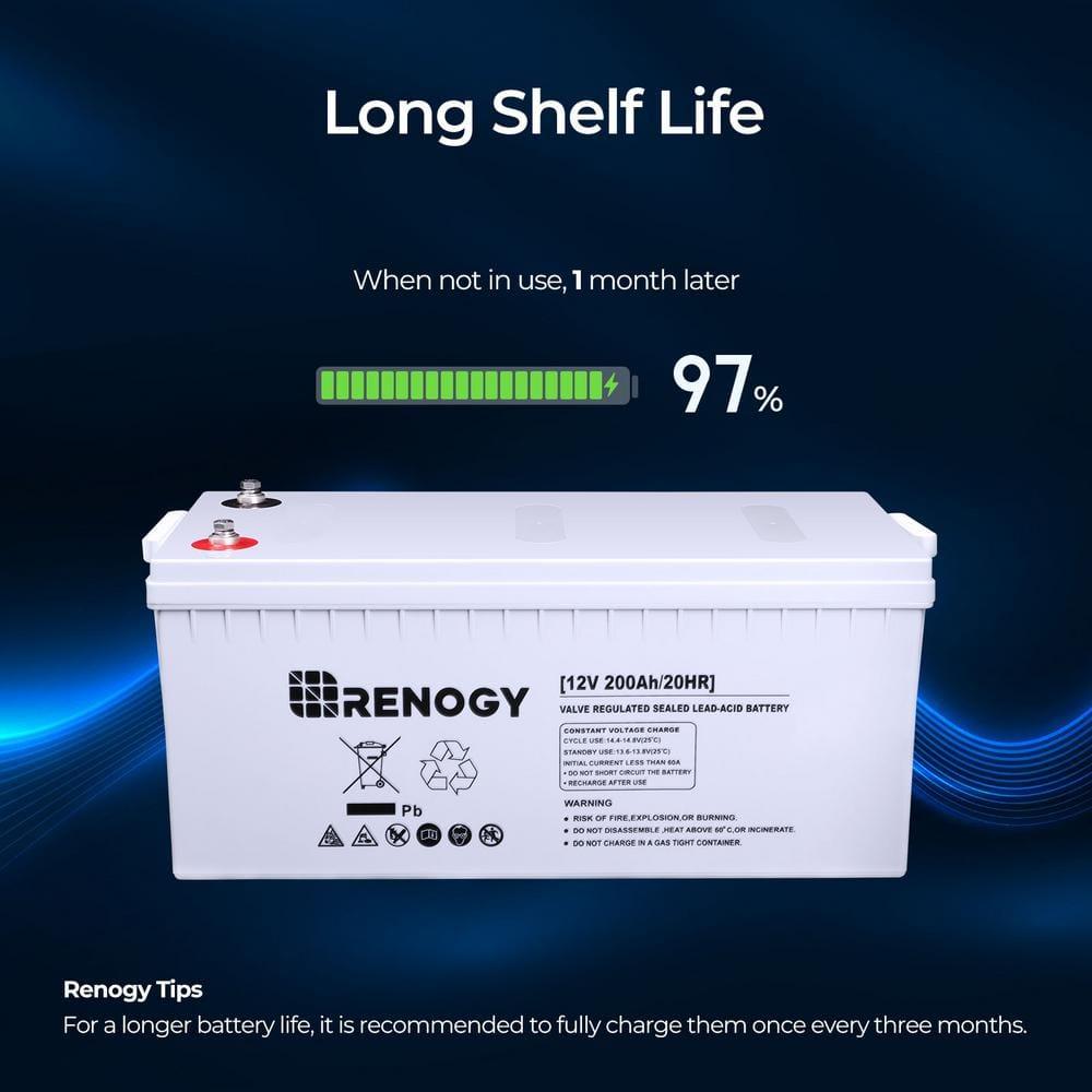 Renogy Deep Cycle AGM Battery 12 Volt 200Ah, 2000A Max Discharge Current, Safe Charge Most Home Appliances for RV, Camping, Cabin, Marine and Off-Grid System, Maintenance-Free