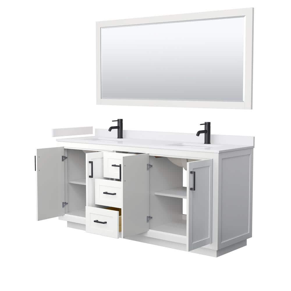 Wyndham Collection Miranda 72" Freestanding Double Bathroom Vanity with Cultured Marble Top with 70" Mirror