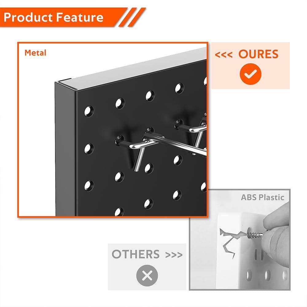 4 Pack Metal Pegboard Panels 24" x 12" Black Heavy Duty Steel Pegboard Wall Organizer, Garage Utility Tools Pegboard Storage System for Workbench, Shop, Shed Modular Peg Board Organizer Board Kit