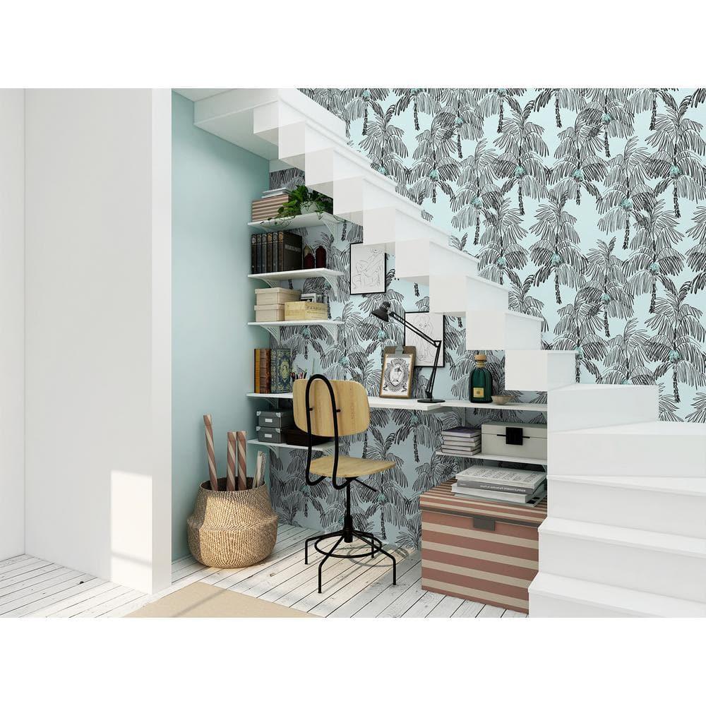 NextWall  Palm Beach Peel and Stick Wallpaper Sky Blue & Black
