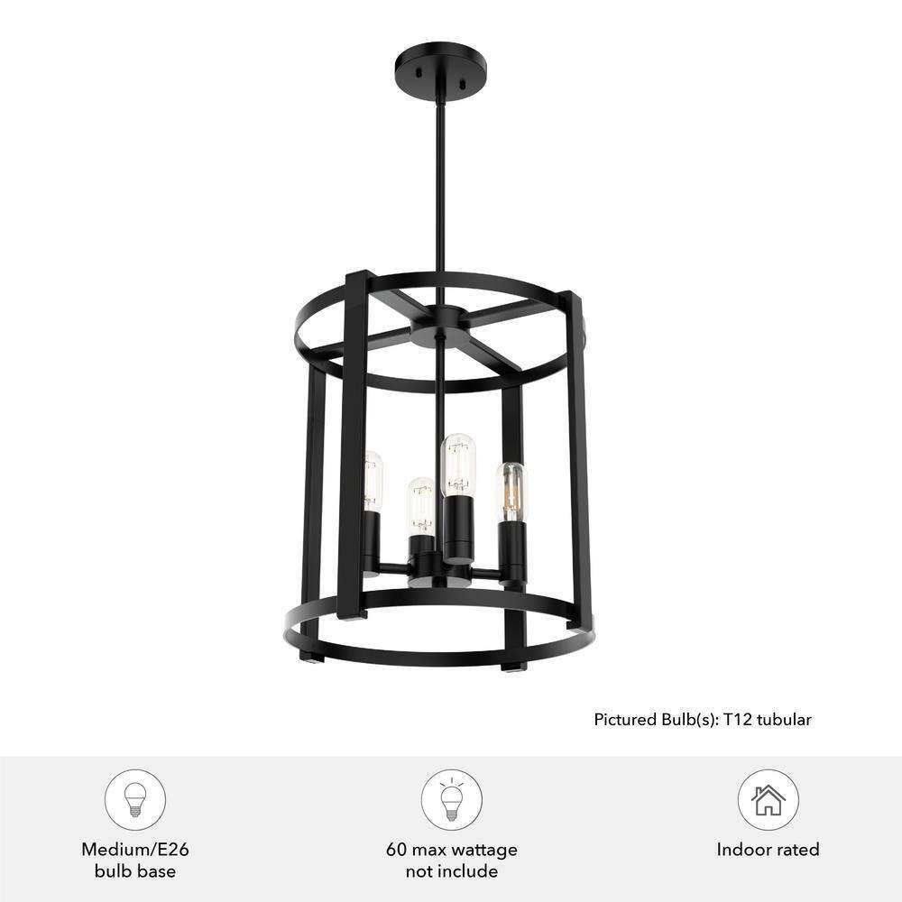 19003-Hunter Fans-Astwood 4-Light Lantern Chandelier in Caged Style-16 Inches Wide by 25.5 Inches High-Matte Black Finish