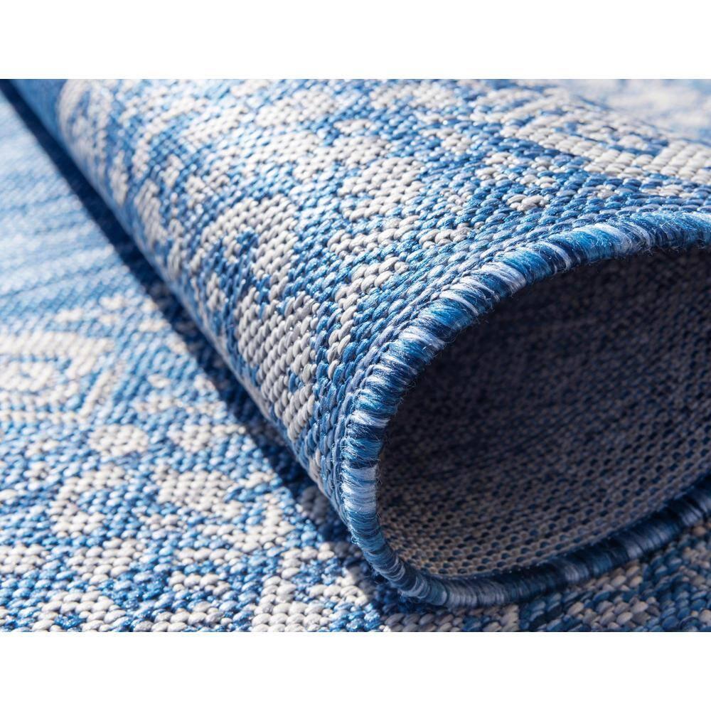 Unique Loom Outdoor Border Collection Area Rug - Floral Border (5' 1" x 8' Rectangle Blue/Ivory)