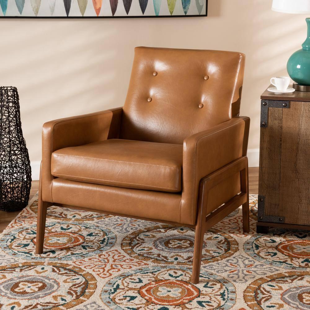 Perris Mid-Century Faux Leather Upholstered Wood Lounge Chair Walnut/Brown - Baxton Studio: Indoor Elegant Comfort