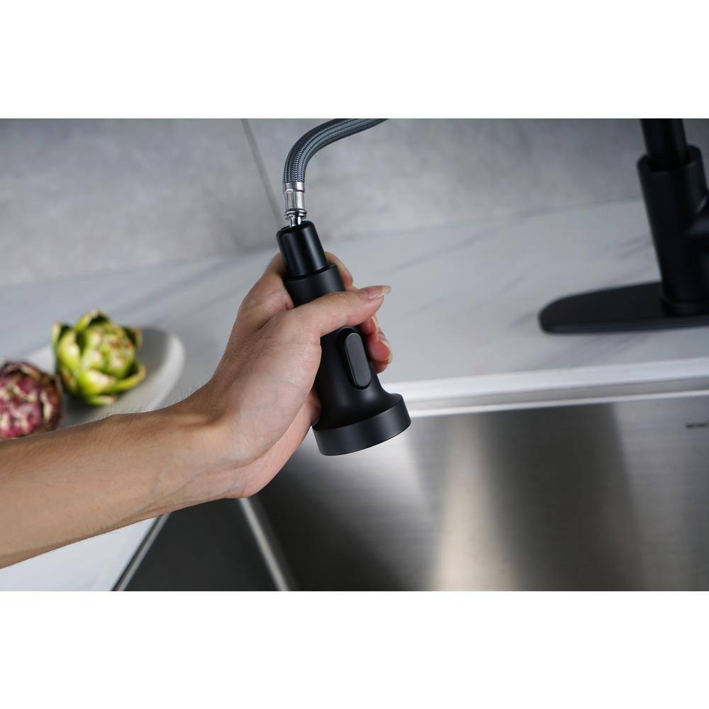Black Kitchen Faucet with Soap Dispenser Stainless Steel Single Handle Kitchen Sink Faucet with Pull Down Sprayer for Single Hole or 3 Holes