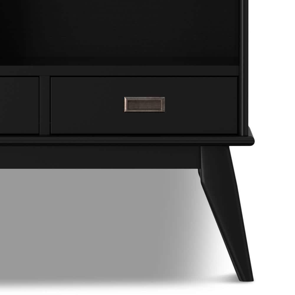 Simpli Home Draper SOLID HARDWOOD 64 inch x 35 inch Mid Century Modern Wide Bookcase and Storage Unit in Black