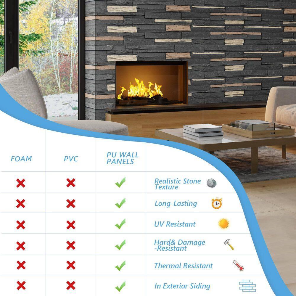 HOMEIBRO Faux Stone Wall Covering Panels for Interior and Exterior Decor Panels in Roman Brown Stone (6 pack)