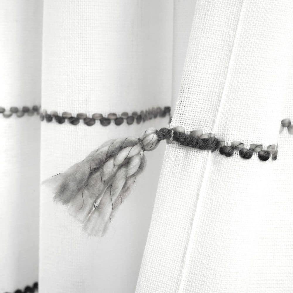 Home Boutique Farmhouse Boho Stripe Woven Tassel Yarn Dyed Cotton Window Curtain Panels Gray Ombre 42X84 Set