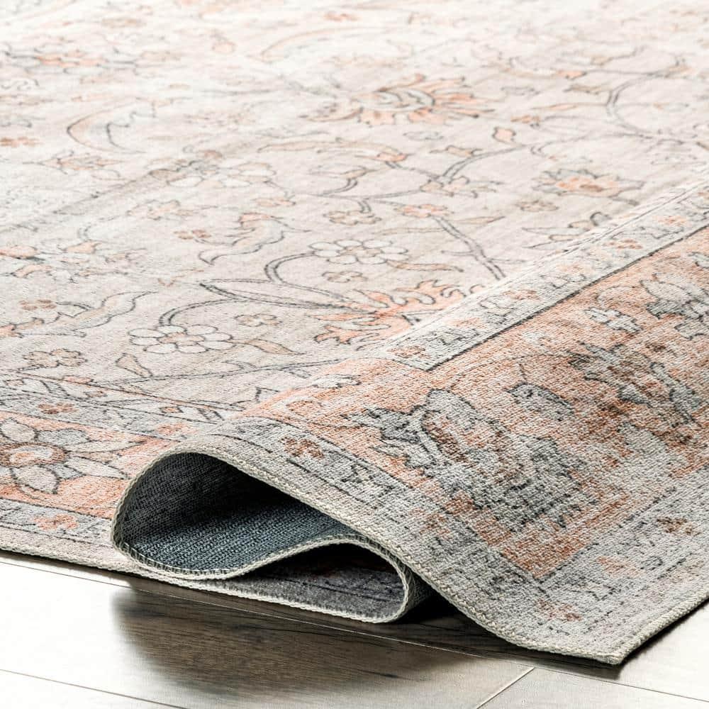 Nuloom Marlena Faded Floral Pet Friendly Machine Washable Area Rug, 8' x 10', Light Orange